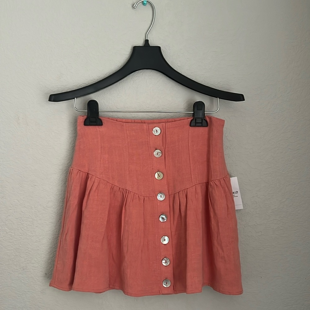Button-Front Flounce Mini Skirt
